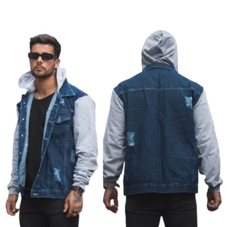 Jaqueta De Frio Casaco Jeans Com Moletom Masculina Plus Size
