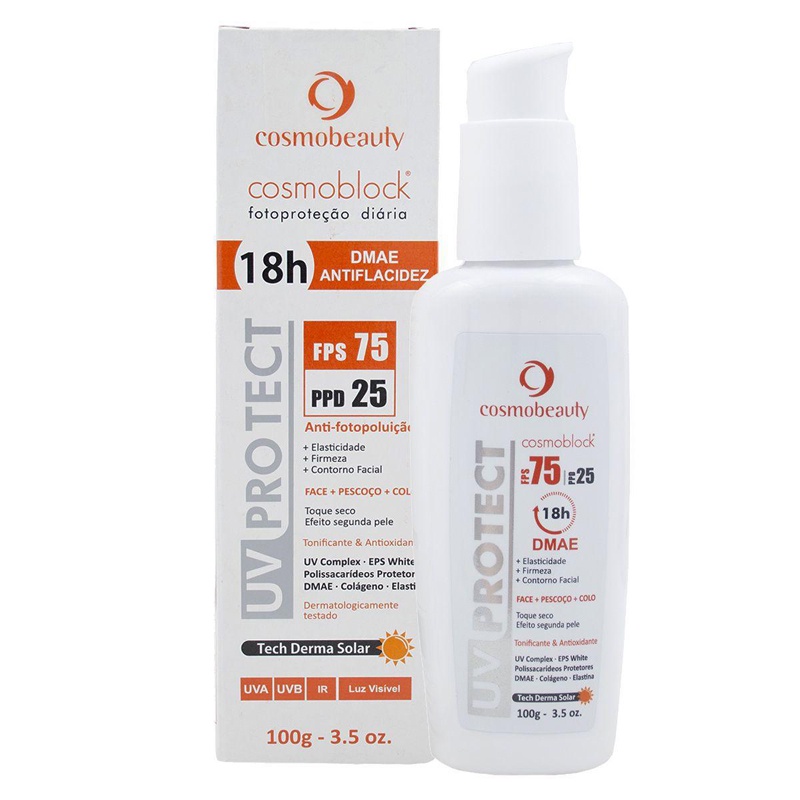 Cosmoblock Uv Protect Fps75 Com Dmae 18hs Cosmobeauty 100g | Shopee Brasil