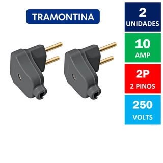 Kit Com 2x Plugue Macho Angular 90 Graus 2 Pinos 10A 250V Preto Tramontina ( Tomada Macho 2P )