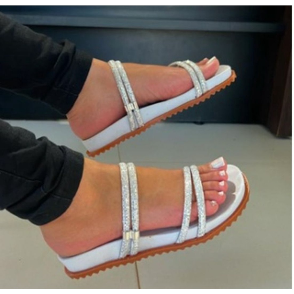 Sandalia Papete Birken Feminina Chinelo Confortavel Dois em Um Brilho