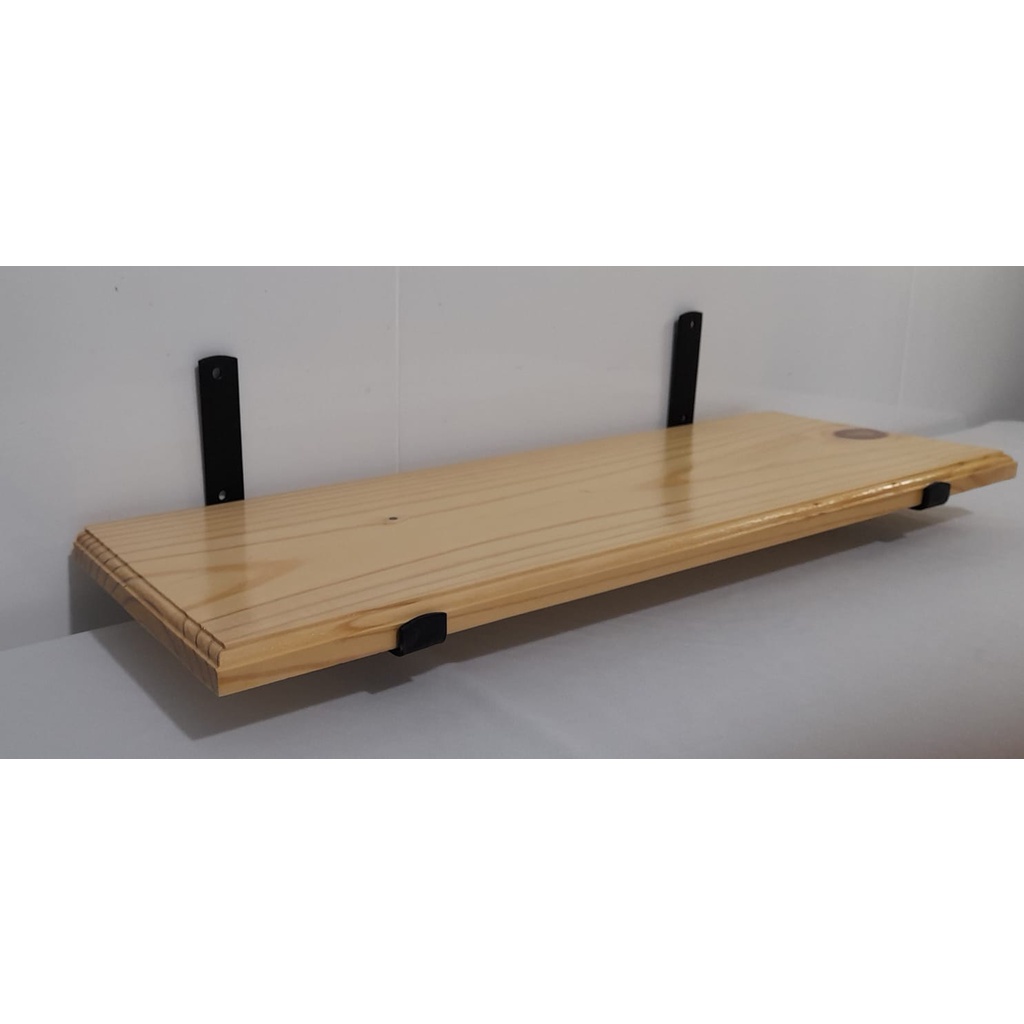 Prateleira Madeira Pinus Tratada Envernizada Acabamento Com Suporte de Ferro 60x20 Oferta!