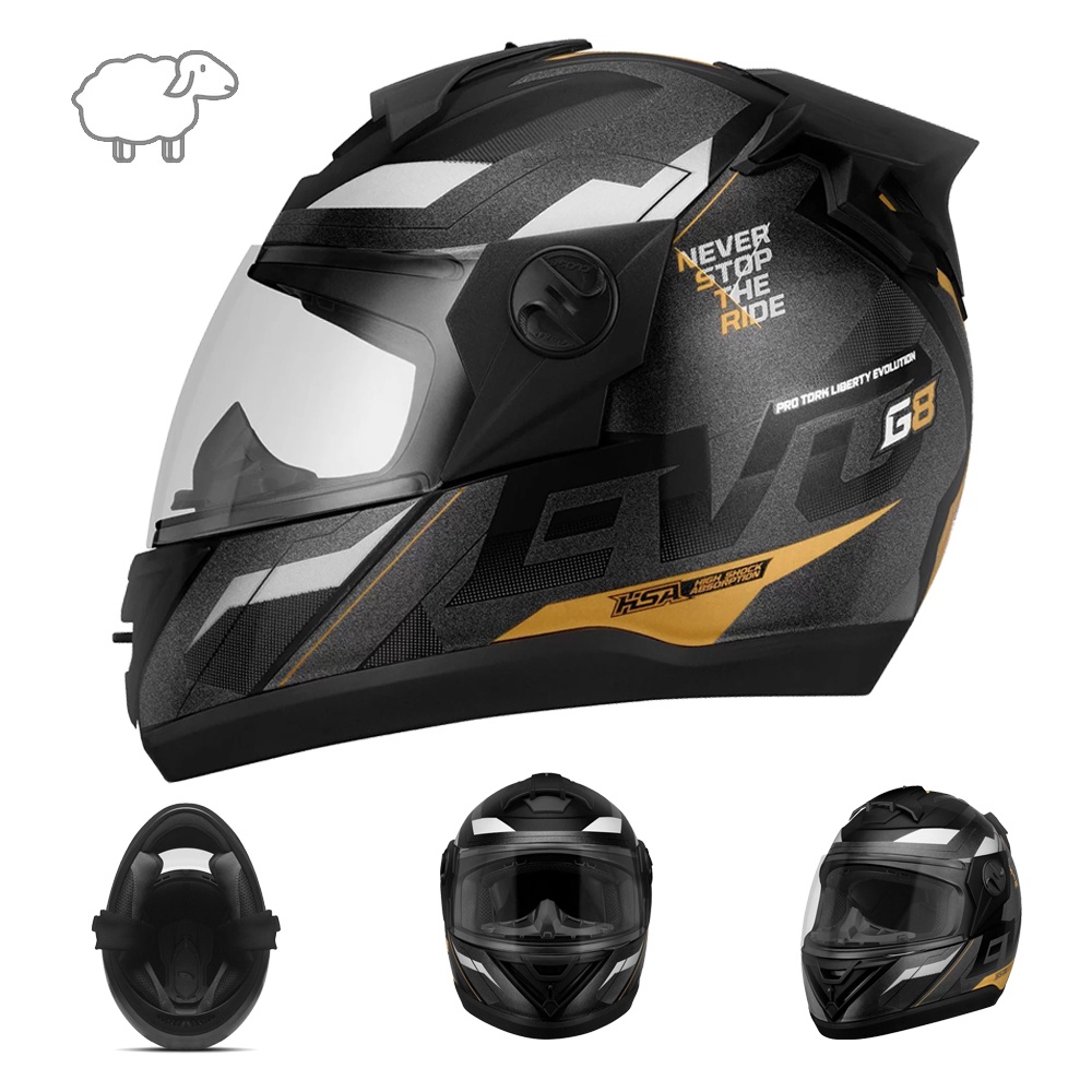 Capacete Moto Fechado Pro Tork Evolution G8 Evo 788 Masculino Feminino Motoqueiro Moto Boy Universal Lançamento Promoção Oferta Black Preto