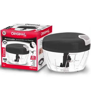 Processador De Alimentos Manual A Corda Com 3 Laminas De Inox Premium 500Ml Original