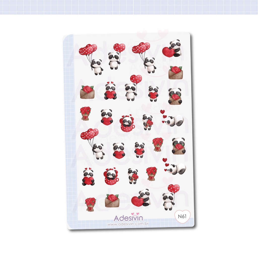 Cartela de Adesivo Panda Love N61 | Shopee Brasil