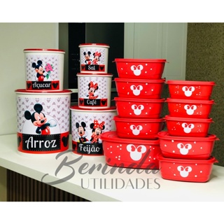 Potes para Mantimentos Kit Potes com 5 peças + 10 Potes Mickey
