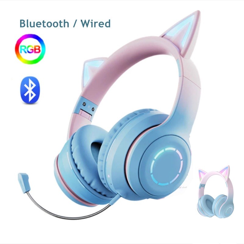 Fone de ouvido para jogos para PC, fone de ouvido Bluetooth para jogos,  show de iluminação CRG legal, bateria de 1000mAh, bom isolamento  acústico(Cor de rosa)