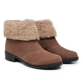 Bota Feminina Botinha Couro Sintetico Lançamento Inverno Promoção Confortavel Caynon Com Pelo Linda Moça