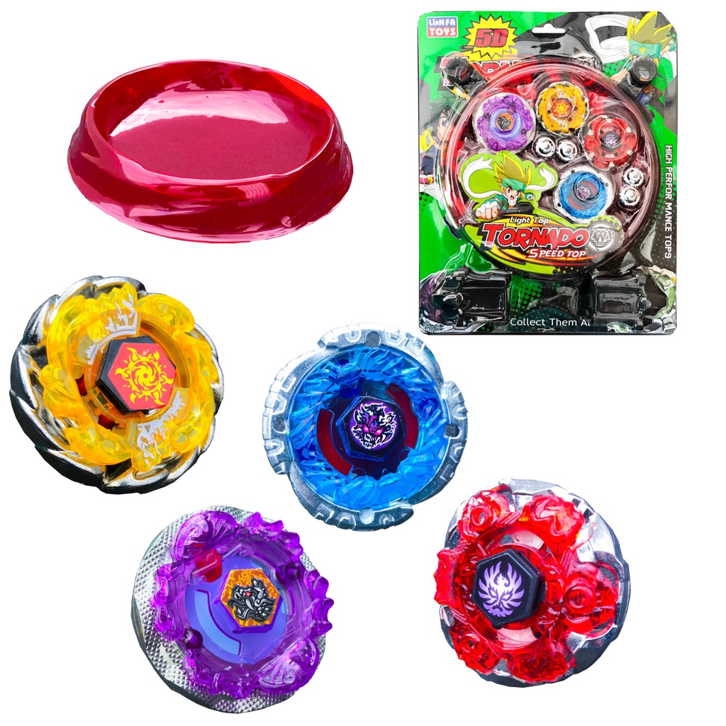 Kit Beyblade Metal 5D Brinquedo 4 Peões Led Toys - Speed Top