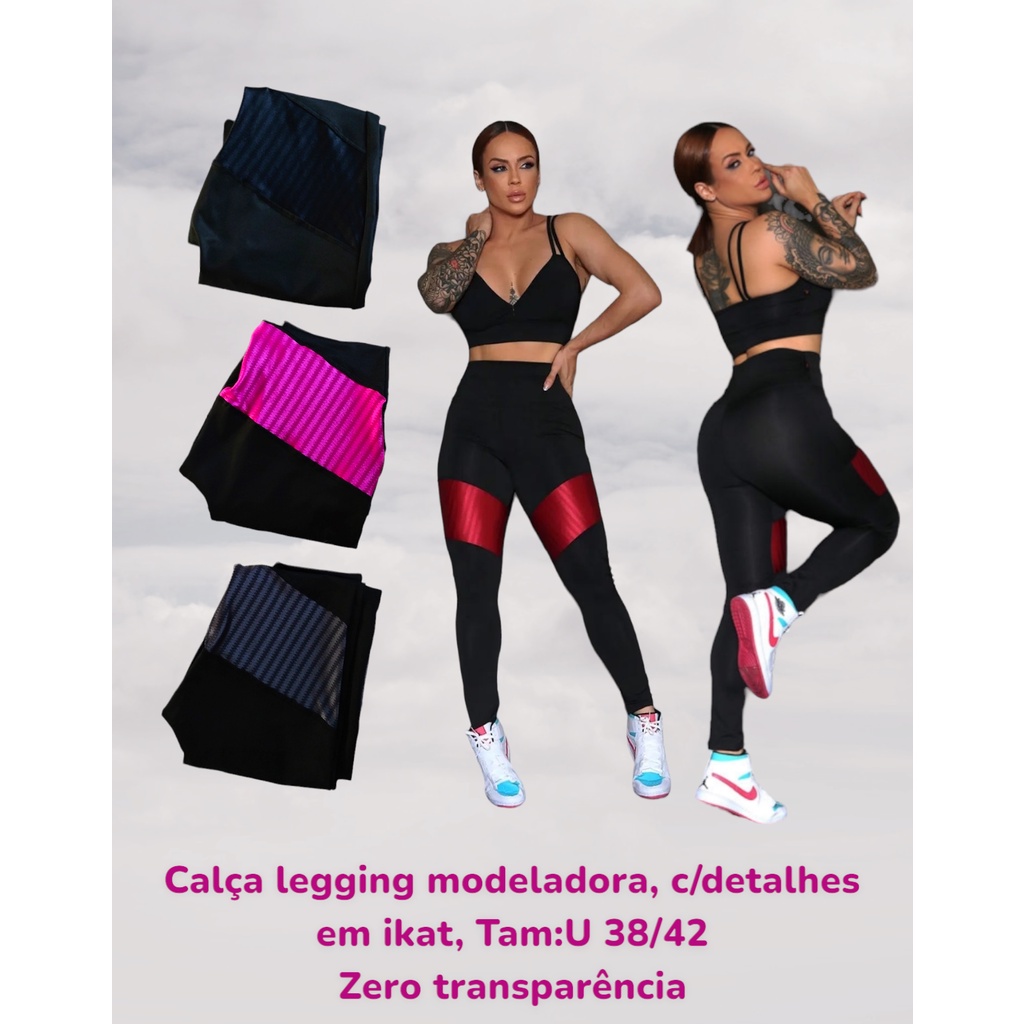 Calça Legging Fitness Preto Rosê Detalhe Transparente