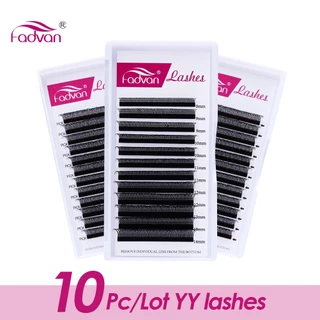 10 Pestanas PCS Fadvan YY Fox Eyes L Curl Black Eyelashes Extensões Duas Dicas