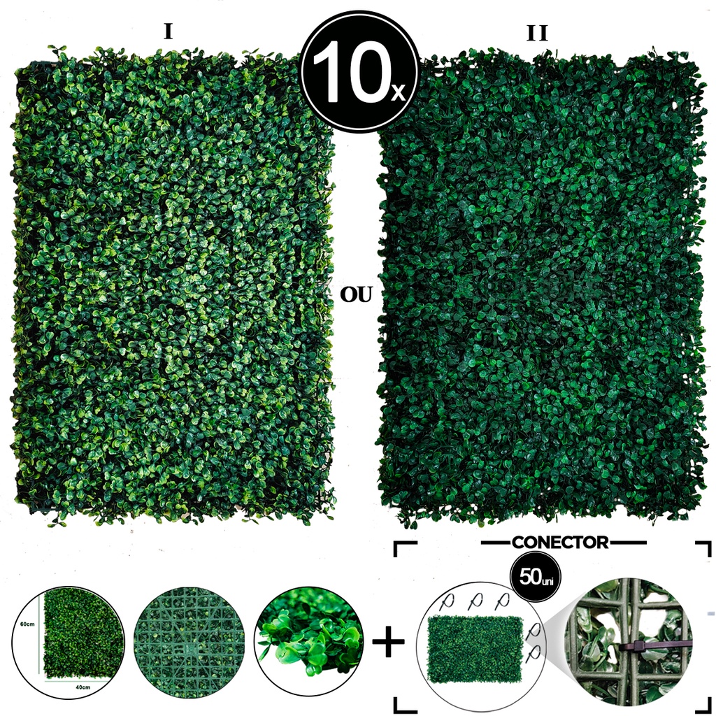 kit 10 unidades Placas Buchinhos 40x60 Grama Artificial Jardim Vertical Parede Verde decoração muro inglês