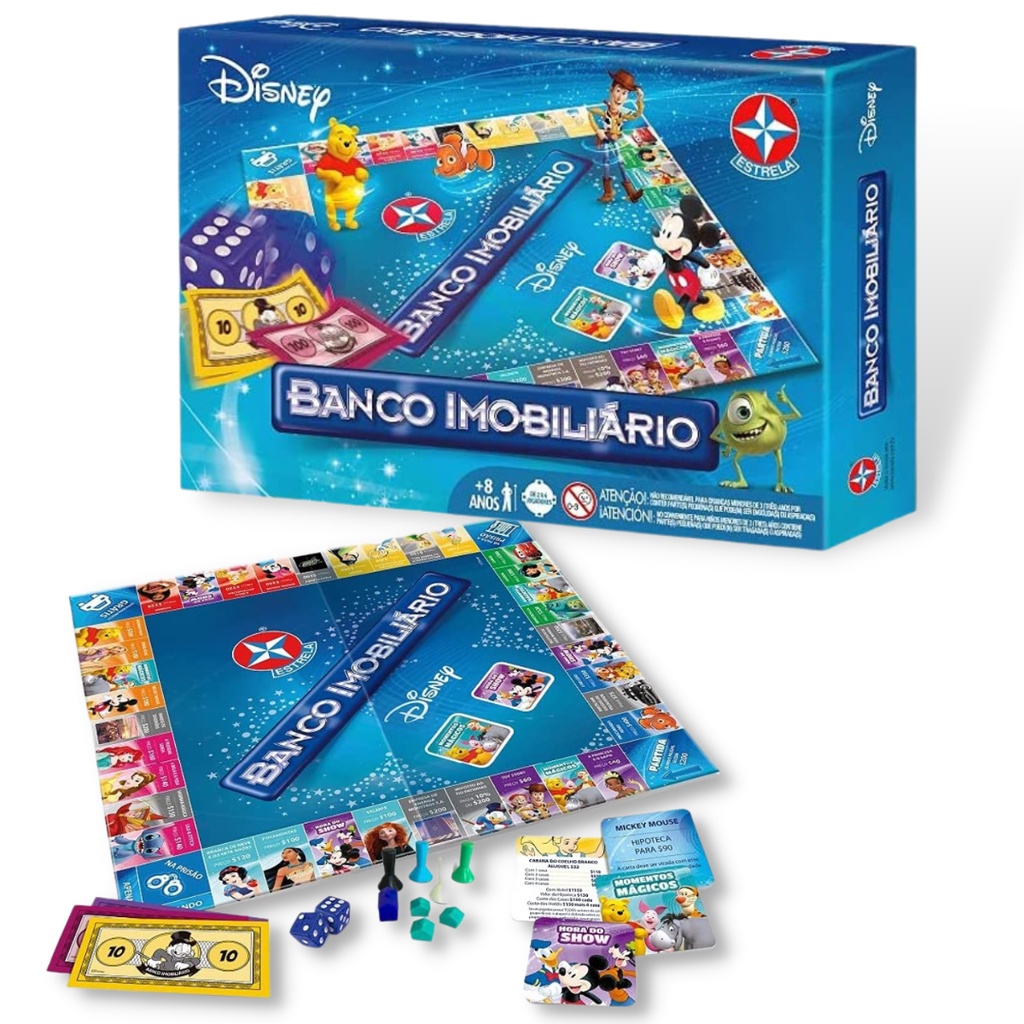 Jogo Tabuleiro P/ Família Banco Imobiliário Estrela Disney Personagens ...