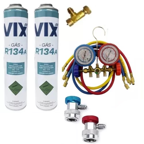 Manifold Automotivo R134 +engates +1 Gás R134a 1kg+ Válvula