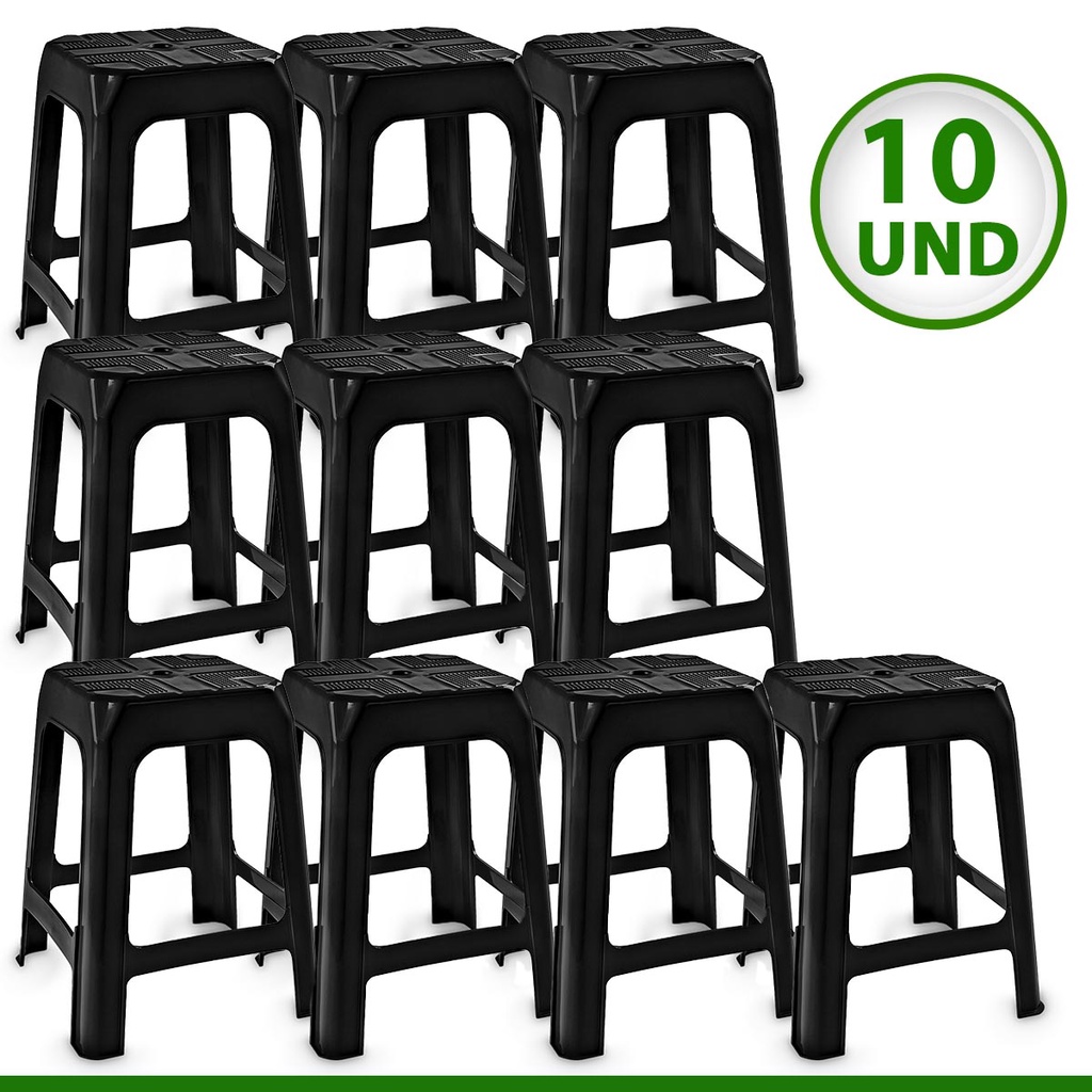 Kit 10 Unidades Banqueta Plástica Reforçada Banco De Plástico Assento Empilhável Niterói Tramontina