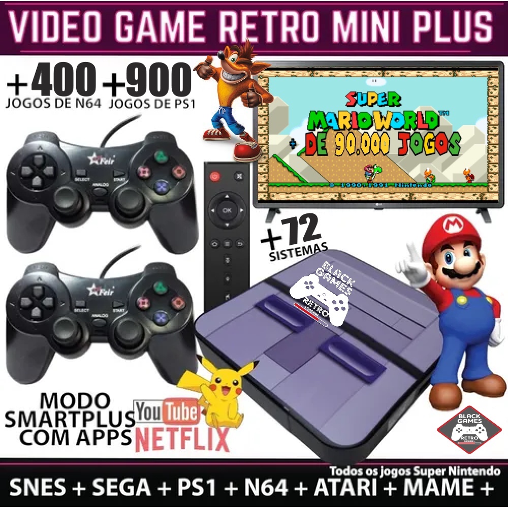 Vídeo Game Retro 34.000 mil Jogos + 2 Controles 64GB premiun