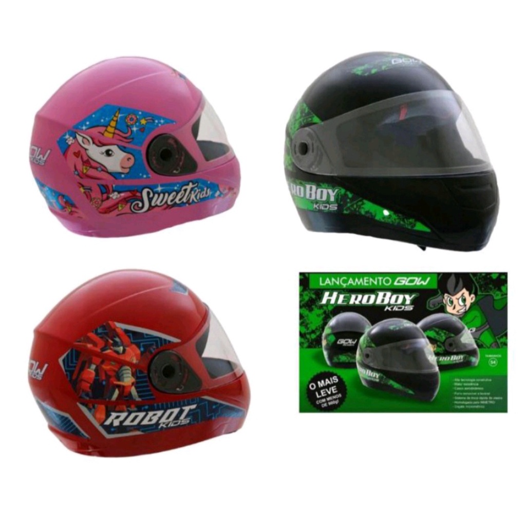 Capacete Infantil Preto/Verde Rosa Vermelho Hero Boy 54 Kids Moto ...