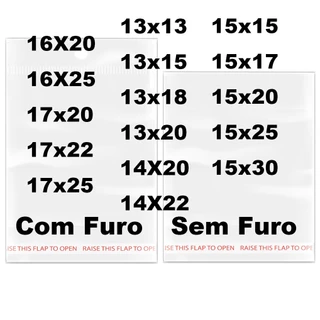 kit 100 Saco Adesivado MAIOR Saquinho Transparente Plástico furo 14x14 13x30 17X22 13X13 13X15 13X18 13X20 14X20 15x15 16X20 15x17 15x20 15x25 15x30 16X25 17X25