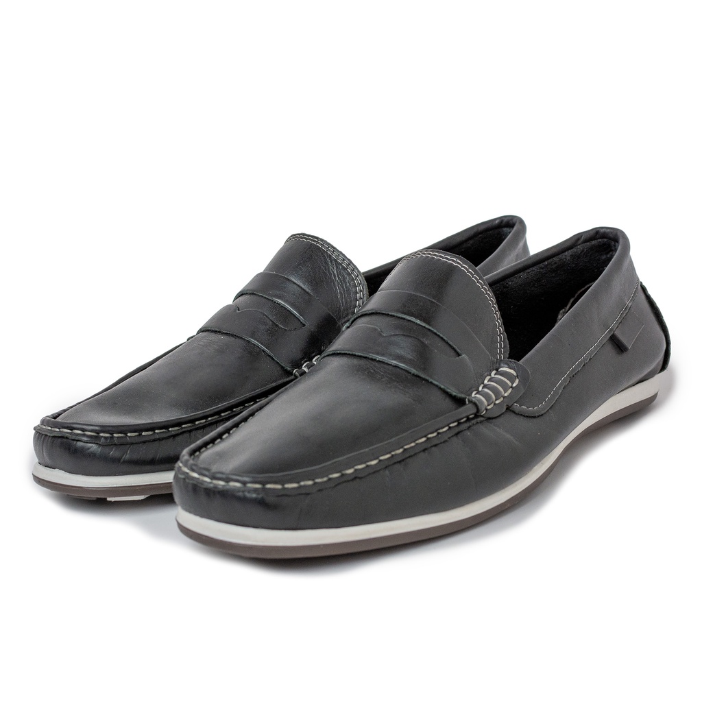 Sapato Mocassim Preto Couro Casual Com Gravata de Couro Masculino Slip on Driver lançamento Ref 2000