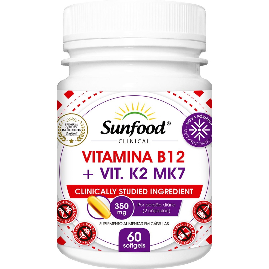 Vitamina B12 Vit K2 Mk7 350mg 60 Softgels Sunfood Shopee Brasil