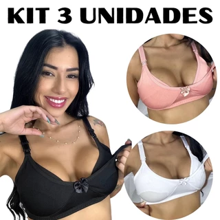 Kit com 3 unidades de Sutiãs Amamentação em Microfibra para Pós Parto Maternidade.