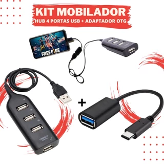 Kit Mobilador Hub Usb 4 Portas + Adaptador Usb Otg Tipo C Expansor Usb P/ Teclado Mouse em Oferta na Shopee