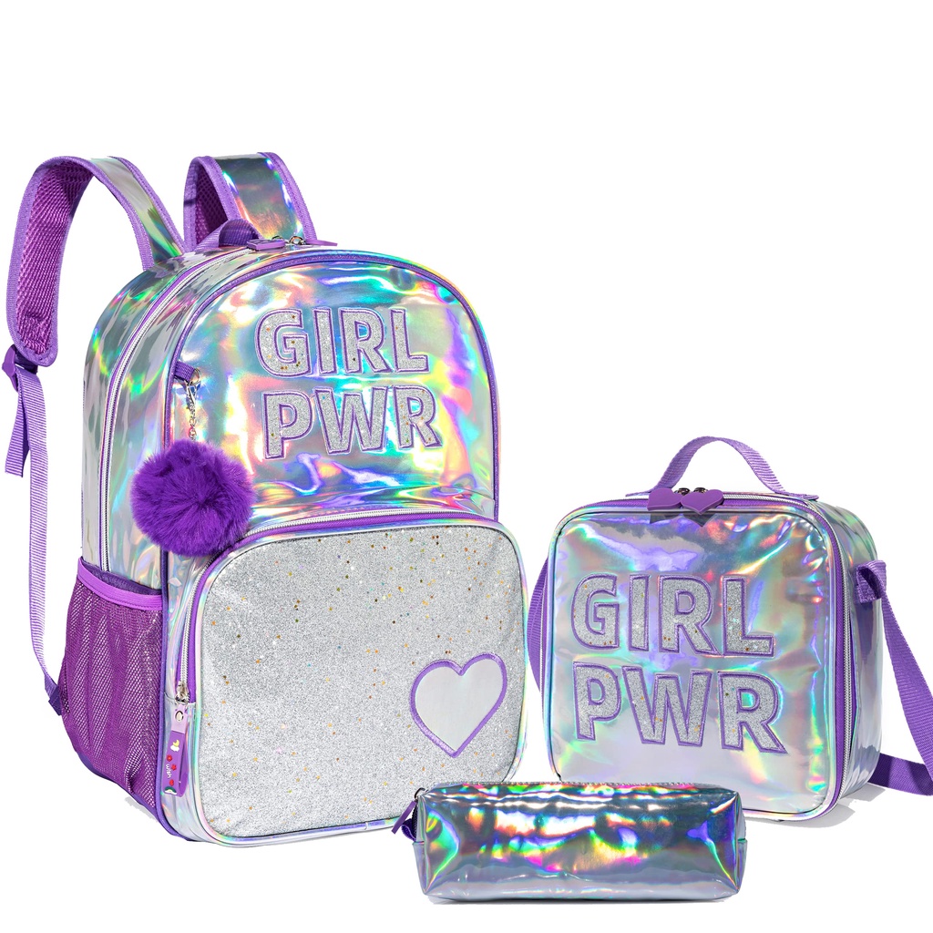 Mochila Para Meninas Unicórnio Reversível Conjunto De Lantejoulas Mágica Glitter Escolar Leve Bling Kids