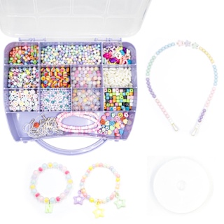 Kit Infantil Miçangas 3 Em 1 Tiara Cordão Celular E Pulseira