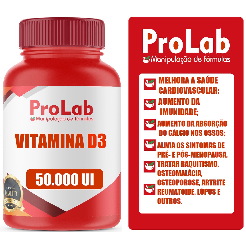 VITAMINA D3 (Colecalciferol) 50.000 ui Com 30 Cápsulas - Envio Imediato