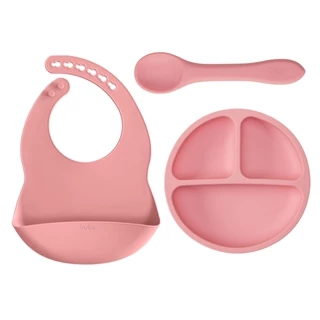 Kit Alimentação Bebê Silicone Infantil Introdução Alimentar Babador Prato com Ventosa Colher de Silicone