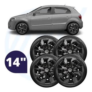 Jogo 4 Calotas Esportiva Aro 14 Prime Black VW Volkswagen Gol Fox Up Polo Preto Brilhante
