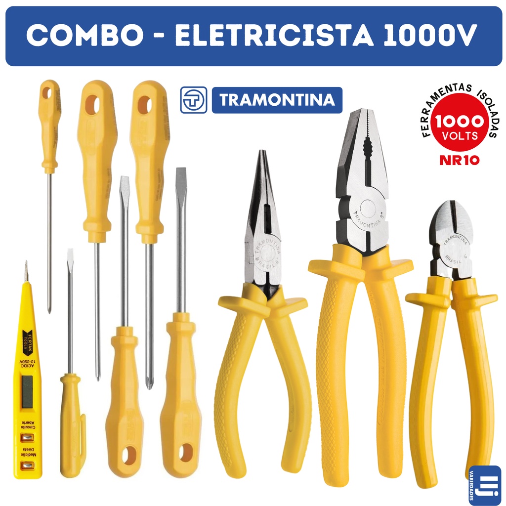Kit Ferramentas Eletricista Tramontina 1000v - 10 Peças