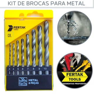 Jogo de Brocas Para Metal e Aço Com 8 Peças Fertak Tools Kit de Broca Com Estojo Para Furar Ferro.