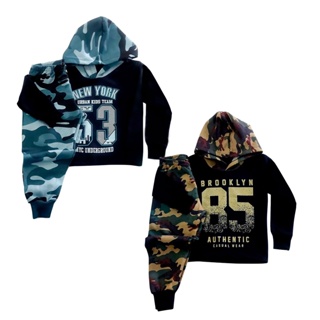 Conjunto moletom flanelado masculino infantil camuflado com ou sem capuz Tamanhos 1 2 3 4 6 8