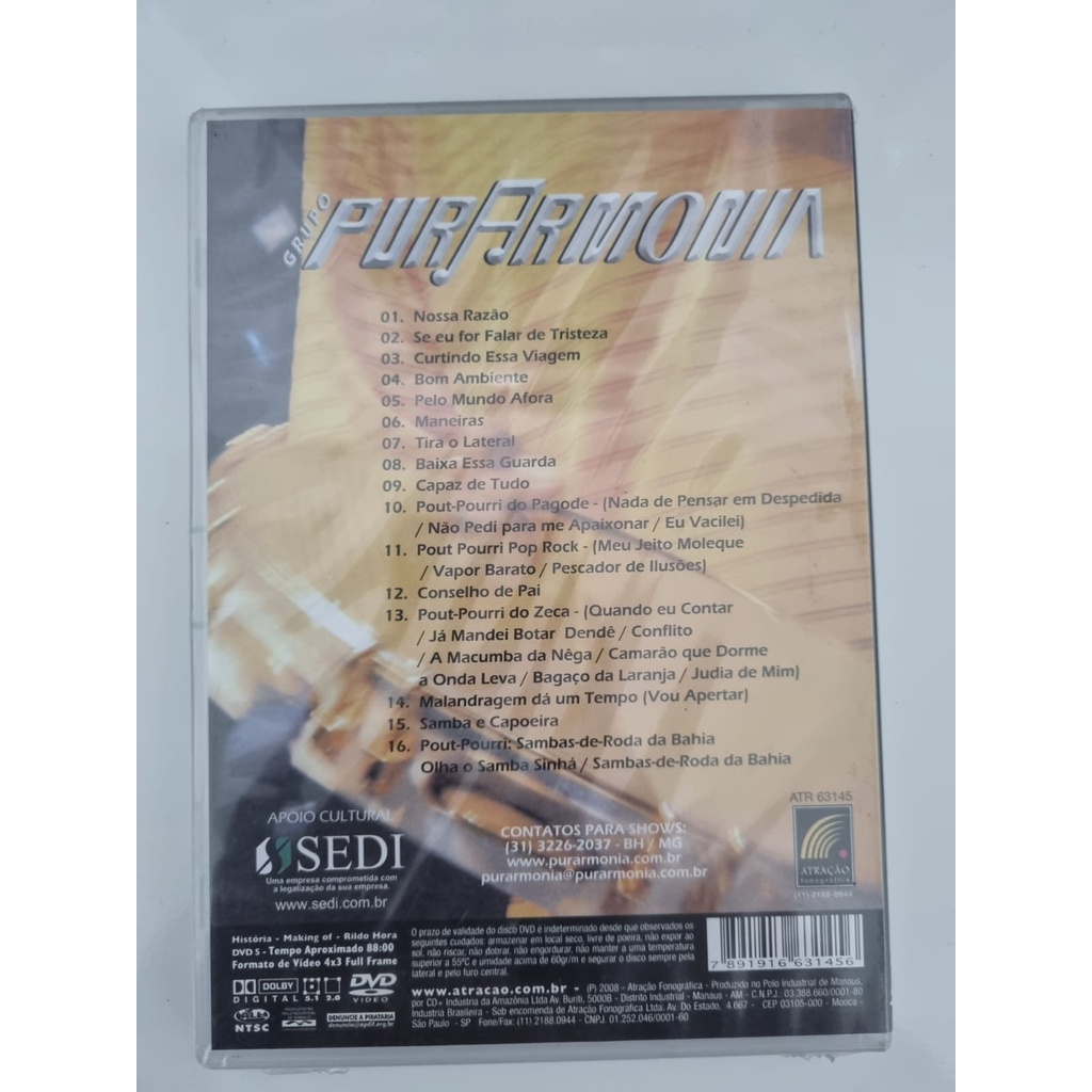 Dvd Grupo Pura Armonia Nossa Razão Ao Vivo - lacrado | Shopee Brasil