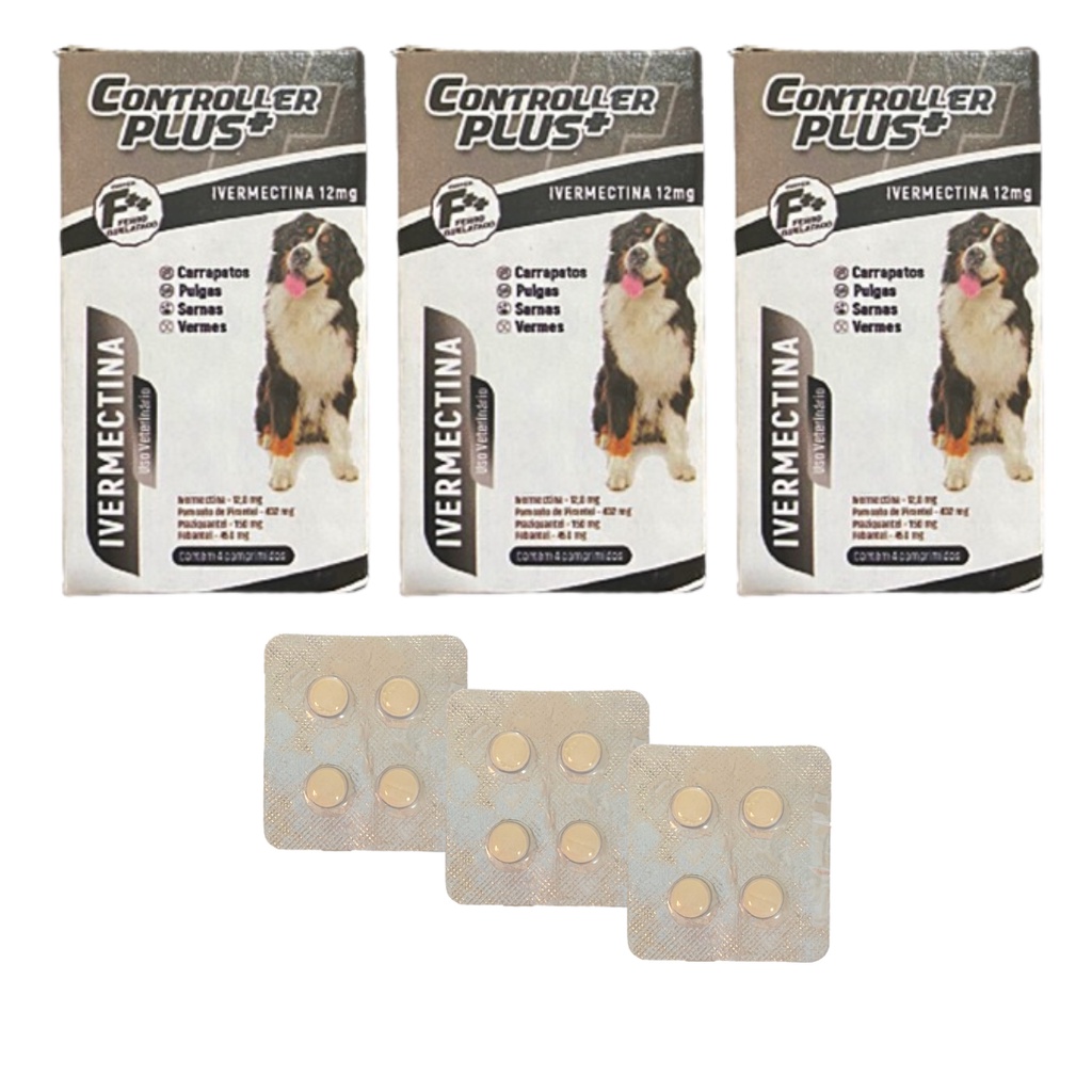 Controller Plus Anti Pulgas Carrapatos Sarnas E Vermes 30-60kg 12 ...