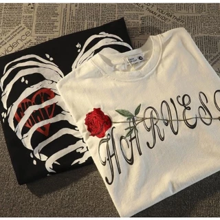 Camiseta Rua Americana Amor Esqueleto algodão Masculina Ins Solto Estilo Europeu e Americano Hip Hop Topo harajuku