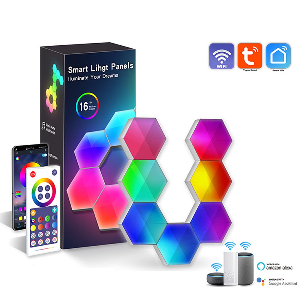 1-12 RGBIC TuYa WIFI Lâmpadas Hexagonais LED Bluetooth Luz De Parede Interna APP Control Night Light Para Decoração De Dormitórios De Jogos De Computador