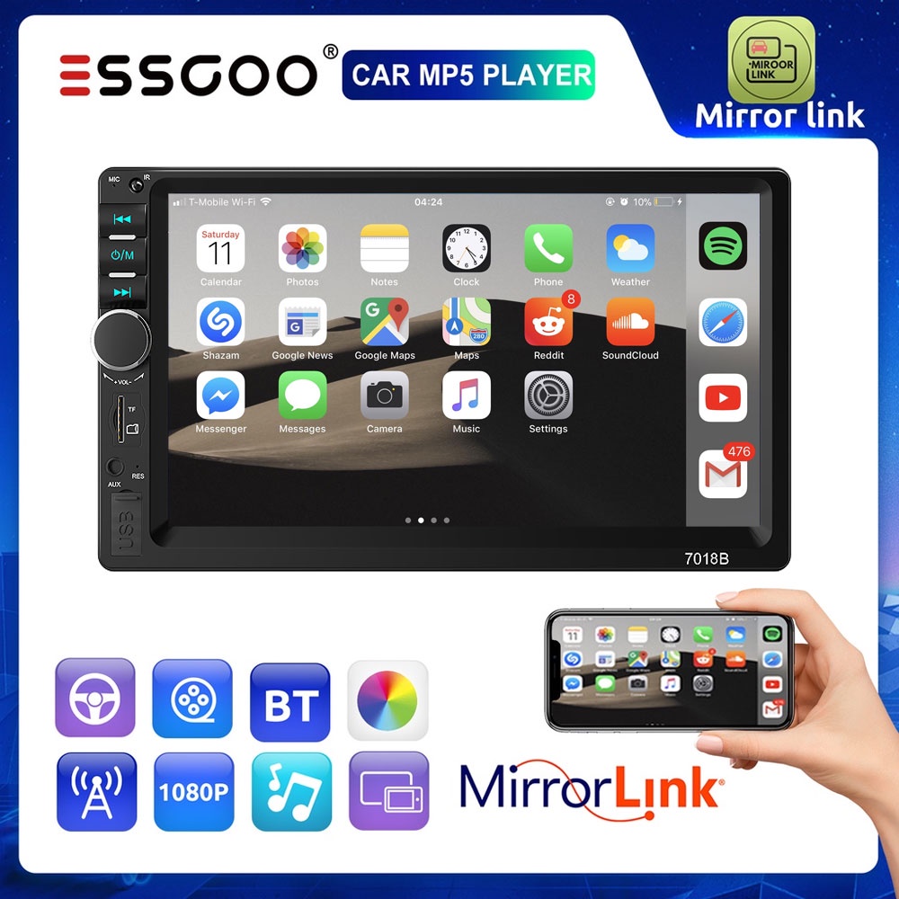 ESSGOO 2 Din Car player Rádio Estéreo De Carro Tela Sensível Ao Toque Universal 7 " INCH Car Multimídia Player Com Bluetooth FM Câmera Traseira