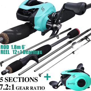 Vara de pesca com carretilha Sougayilang 1.8M 5 Sections 12+1 Ball Bearings 7.2:1 Gear Ratio Max Drag 10KG