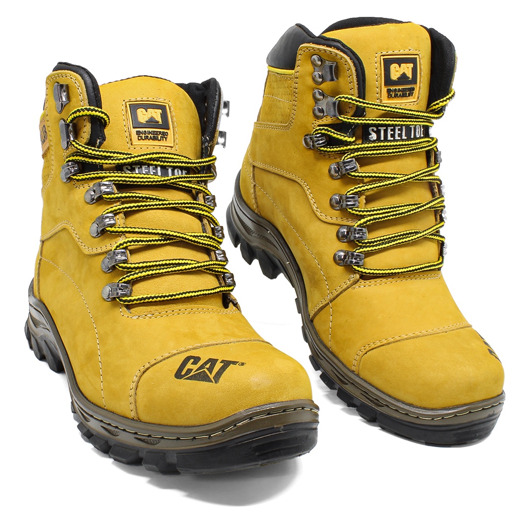 Bota Masculina CAT Caterpillar 090 Couro Legítimo Amarelo Cúrcuma