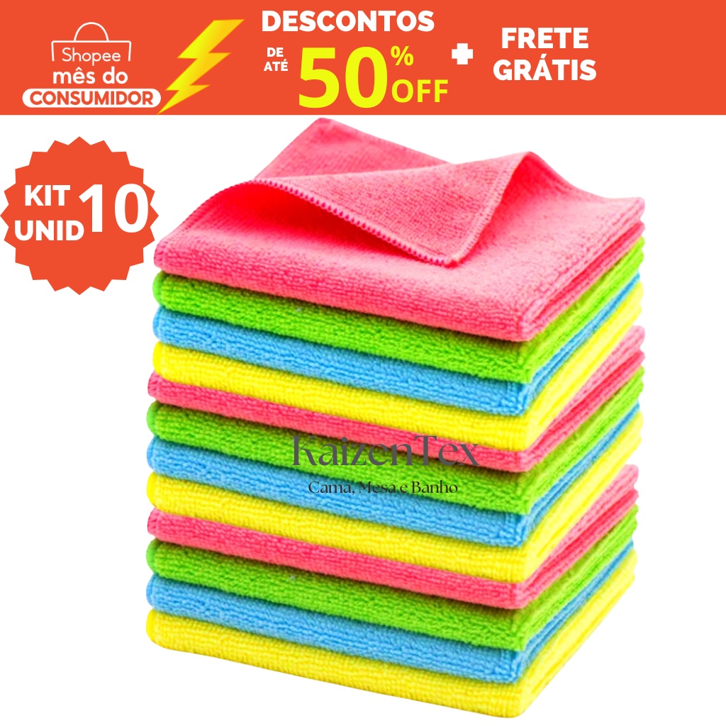 Kit 10 Panos De Microfibra Multiuso Ultra Absorção