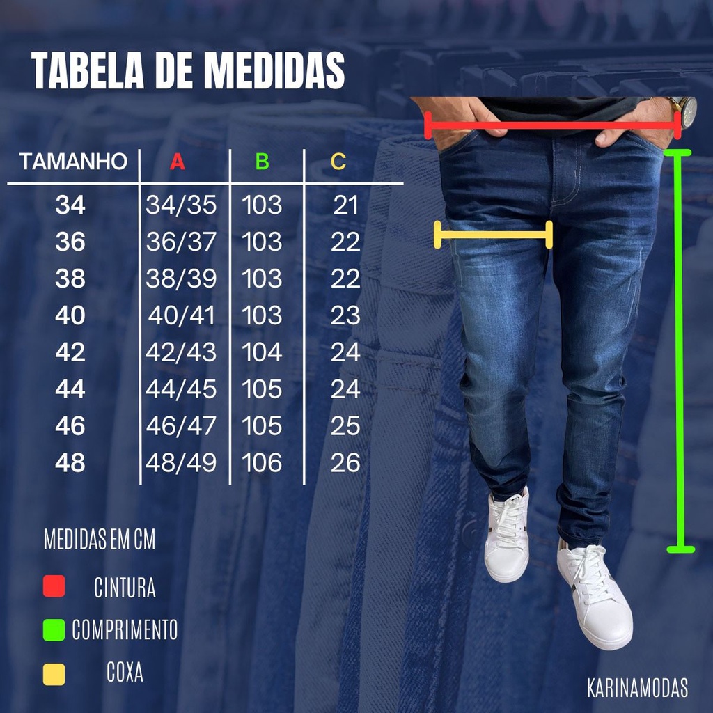 Calça jeans shops masculina tamanho 34