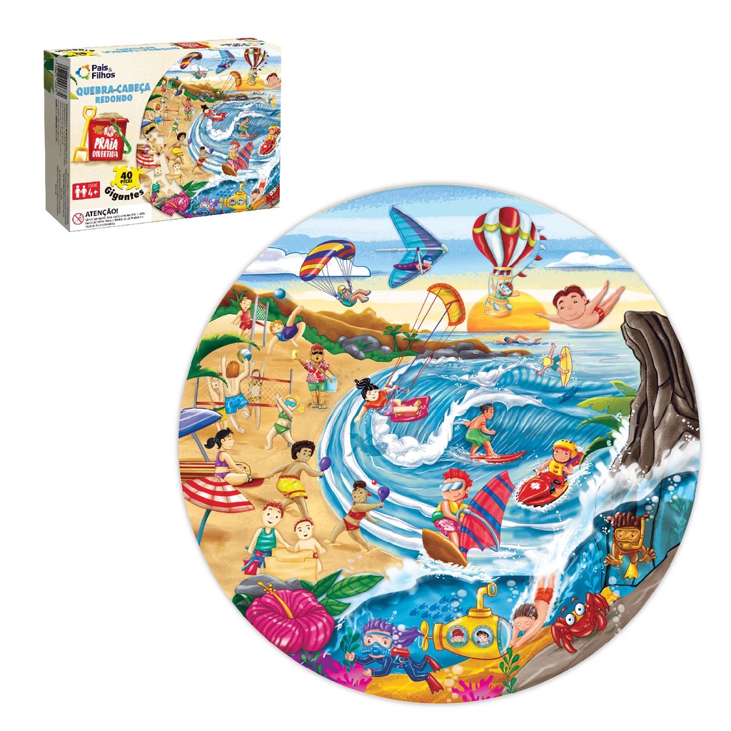 Puzzle Quebra Cabeça Redondo Tema Praia Divertida - 40 peças Gigantes ...