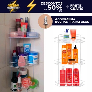 Suporte Cantoneira Tripla Porta Shampoo Em Aço Branco