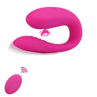 Vibrador Casal em formato U; 10 modos de Sucção e Vibração;Recarregável e com controle remoto CS-06