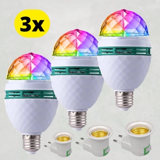 3x Lâmpada Led Globo Colorida Rotativa Giratória Festa Boate
