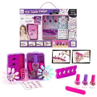 Kit Fashion Barbie Meninas Infantil Maquiagem Esmalte Laços Mecha