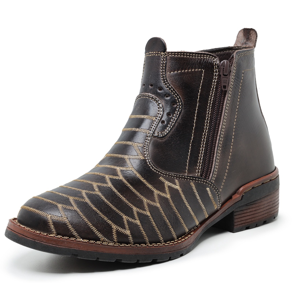 Botas Em Couro Bordado Escama Lançamento Botina Masculina Moda