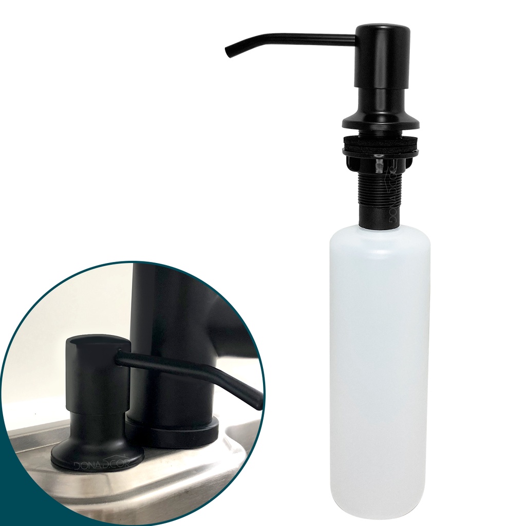 Dispenser dosador detergente preto Inox 304 embutir 500ml Cozinha porta detergente sabonete líquido de bancada black fosco