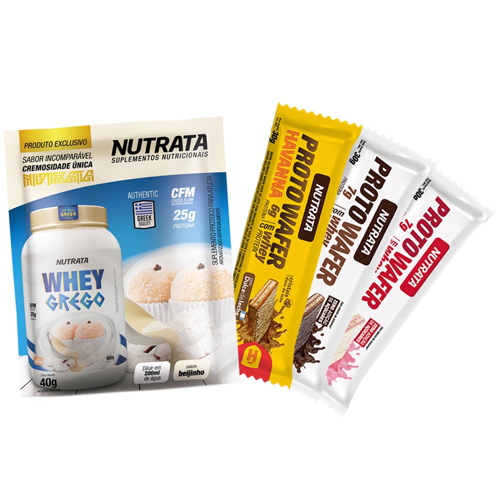 Whey Protein Whey Grego 40g Sachê + 3x Proto Wafer 30g – Nutrata